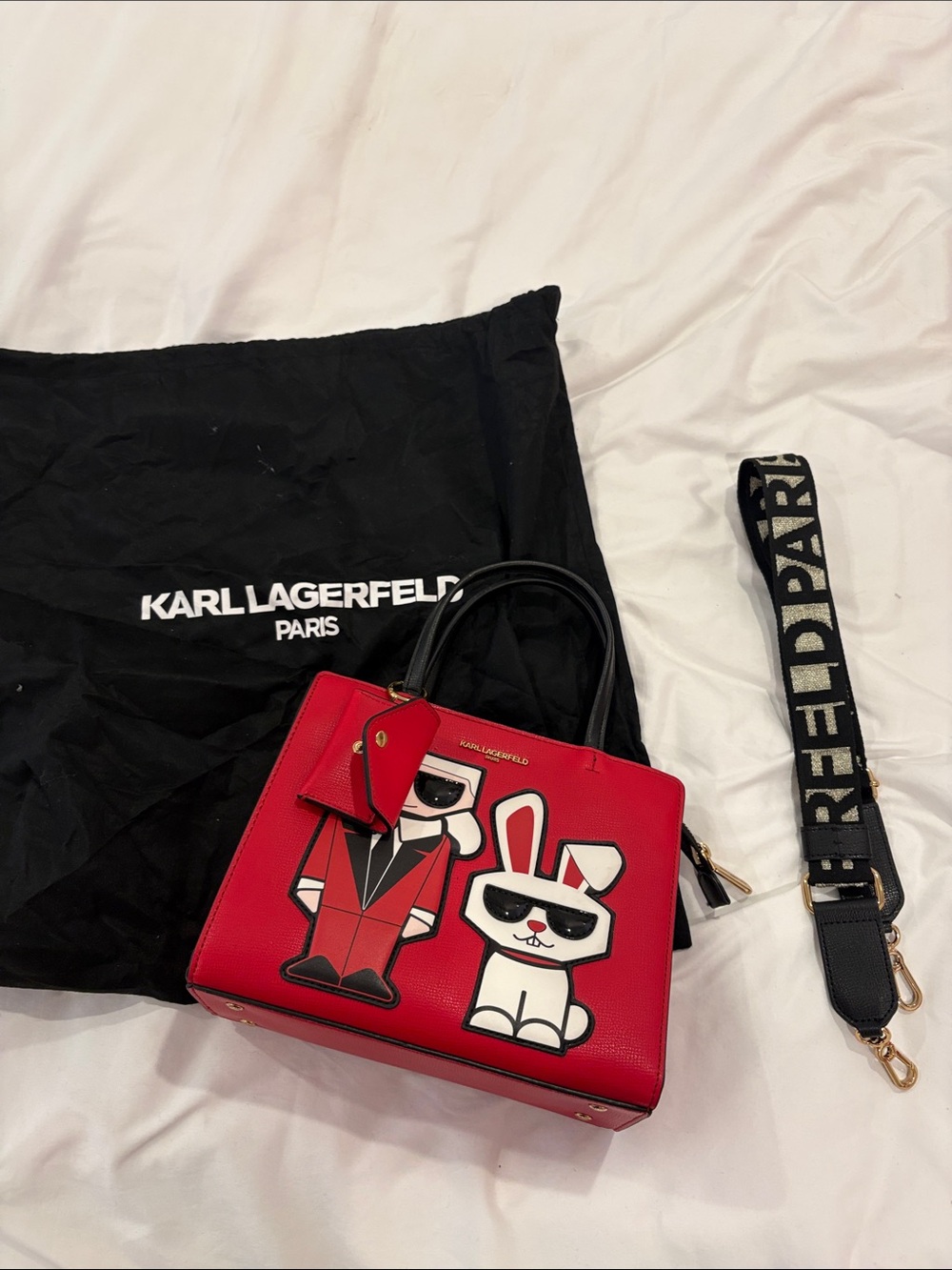 NEW!! Nevere been worn!!Karl Lagerfeld Red Satchel with Bunny Cartoon Motif